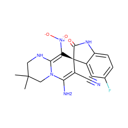 CC1(C)CNC2=C([N+](=O)[O-])[C@]3(C(=O)Nc4ccc(F)cc43)C(C#N)=C(N)N2C1 ZINC000653703951