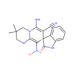 CC1(C)CNC2=C([N+](=O)[O-])[C@]3(C(=O)Nc4ccccc43)C(C#N)=C(N)N2C1 ZINC000653687445