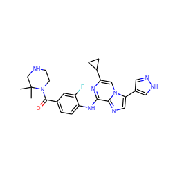 CC1(C)CNCCN1C(=O)c1ccc(Nc2nc(C3CC3)cn3c(-c4cn[nH]c4)cnc23)c(F)c1 ZINC000072122736