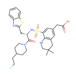 CC1(C)CNc2c(cc(CC(=O)O)cc2S(=O)(=O)N[C@@H](Cc2nc3ccccc3s2)C(=O)N2CCC(CCF)CC2)C1 ZINC000029336286