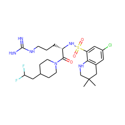 CC1(C)CNc2c(cc(Cl)cc2S(=O)(=O)N[C@@H](CCCNC(=N)N)C(=O)N2CCC(CC(F)F)CC2)C1 ZINC000003831738