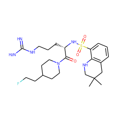 CC1(C)CNc2c(cccc2S(=O)(=O)N[C@@H](CCCNC(=N)N)C(=O)N2CCC(CCF)CC2)C1 ZINC000003814112