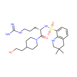 CC1(C)CNc2c(cccc2S(=O)(=O)N[C@@H](CCCNC(=N)N)C(=O)N2CCC(CCO)CC2)C1 ZINC000003814156