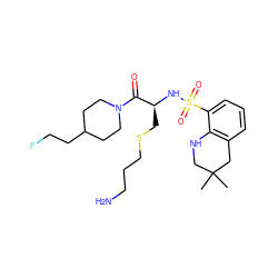 CC1(C)CNc2c(cccc2S(=O)(=O)N[C@@H](CSCCCN)C(=O)N2CCC(CCF)CC2)C1 ZINC000029338112