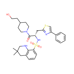 CC1(C)CNc2c(cccc2S(=O)(=O)N[C@@H](Cc2nc(-c3ccccc3)cs2)C(=O)N2CCC(CCO)CC2)C1 ZINC000029342105