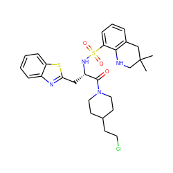 CC1(C)CNc2c(cccc2S(=O)(=O)N[C@@H](Cc2nc3ccccc3s2)C(=O)N2CCC(CCCl)CC2)C1 ZINC000028760029