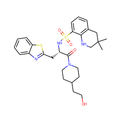 CC1(C)CNc2c(cccc2S(=O)(=O)N[C@@H](Cc2nc3ccccc3s2)C(=O)N2CCC(CCO)CC2)C1 ZINC000028762452