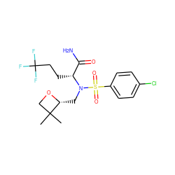 CC1(C)CO[C@@H]1CN([C@H](CCC(F)(F)F)C(N)=O)S(=O)(=O)c1ccc(Cl)cc1 ZINC000073158786