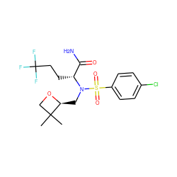 CC1(C)CO[C@H]1CN([C@H](CCC(F)(F)F)C(N)=O)S(=O)(=O)c1ccc(Cl)cc1 ZINC000073158789