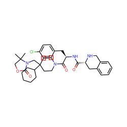 CC1(C)COC(=O)N1CC1(C2CCCCC2)CCN(C(=O)[C@@H](Cc2ccc(Cl)cc2)NC(=O)[C@H]2Cc3ccccc3CN2)CC1 ZINC000014210697