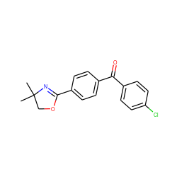 CC1(C)COC(c2ccc(C(=O)c3ccc(Cl)cc3)cc2)=N1 ZINC000001856805