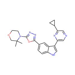 CC1(C)COCCN1c1nnc(-c2ccc3[nH]cc(-c4cncc(C5CC5)n4)c3c2)o1 ZINC000221711611