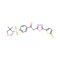 CC1(C)COCN1S(=O)(=O)c1ccc(C(=O)Nc2nnc(-c3ccc(Cl)s3)o2)cc1 ZINC000002723595