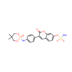 CC1(C)COP(=O)(Nc2ccc(-c3cc4ccc(OS(N)(=O)=O)cc4oc3=O)cc2)OC1 ZINC000653909275