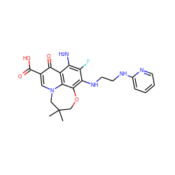 CC1(C)COc2c(NCCNc3ccccn3)c(F)c(N)c3c(=O)c(C(=O)O)cn(c23)C1 ZINC000072126237