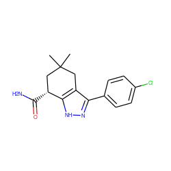 CC1(C)Cc2c(-c3ccc(Cl)cc3)n[nH]c2[C@H](C(N)=O)C1 ZINC000299866117