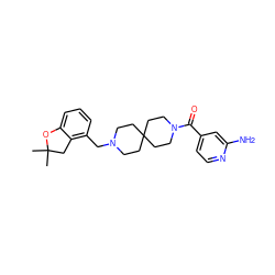 CC1(C)Cc2c(CN3CCC4(CC3)CCN(C(=O)c3ccnc(N)c3)CC4)cccc2O1 ZINC000045245622