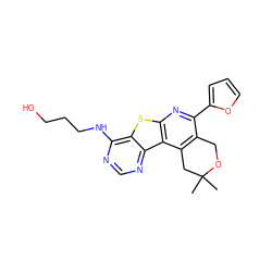 CC1(C)Cc2c(c(-c3ccco3)nc3sc4c(NCCCO)ncnc4c23)CO1 ZINC000002292418