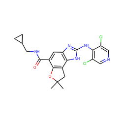 CC1(C)Cc2c(c(C(=O)NCC3CC3)cc3nc(Nc4c(Cl)cncc4Cl)[nH]c23)O1 ZINC000139684860