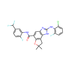 CC1(C)Cc2c(c(C(=O)Nc3cc(C(F)F)ccc3F)cc3nc(Nc4c(F)cccc4Cl)[nH]c23)O1 ZINC000139826167