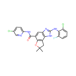 CC1(C)Cc2c(c(C(=O)Nc3ccc(Cl)cn3)cc3nc(Nc4c(F)cccc4Cl)[nH]c23)O1 ZINC000139858376