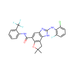 CC1(C)Cc2c(c(C(=O)Nc3ccccc3C(F)(F)F)cc3nc(Nc4c(F)cccc4Cl)[nH]c23)O1 ZINC000140052706