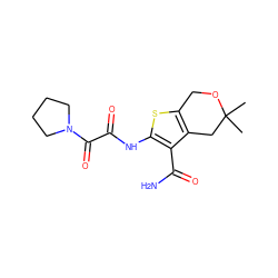 CC1(C)Cc2c(sc(NC(=O)C(=O)N3CCCC3)c2C(N)=O)CO1 ZINC000006669629