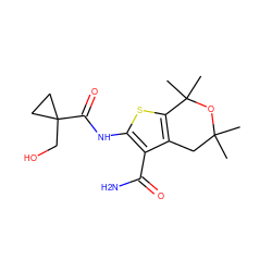 CC1(C)Cc2c(sc(NC(=O)C3(CO)CC3)c2C(N)=O)C(C)(C)O1 ZINC000223797933