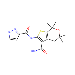 CC1(C)Cc2c(sc(NC(=O)c3cc[nH]n3)c2C(N)=O)C(C)(C)O1 ZINC001248477137