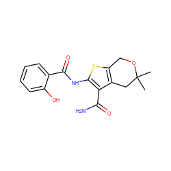 CC1(C)Cc2c(sc(NC(=O)c3ccccc3O)c2C(N)=O)CO1 ZINC001772614240