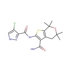 CC1(C)Cc2c(sc(NC(=O)c3n[nH]cc3Cl)c2C(N)=O)C(C)(C)O1 ZINC001772641993