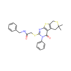 CC1(C)Cc2c(sc3nc(SCC(=O)NCc4ccccc4)n(-c4ccccc4)c(=O)c23)CS1 ZINC000002199154