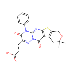 CC1(C)Cc2c(sc3nc4n(-c5ccccc5)c(=O)c(CCC(=O)O)nn4c(=O)c23)CO1 ZINC000002217948