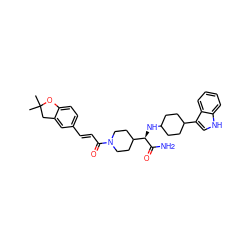 CC1(C)Cc2cc(/C=C/C(=O)N3CCC([C@@H](NC4CCC(c5c[nH]c6ccccc56)CC4)C(N)=O)CC3)ccc2O1 ZINC000167773526