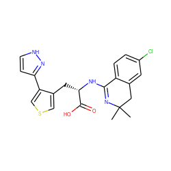 CC1(C)Cc2cc(Cl)ccc2C(N[C@@H](Cc2cscc2-c2cc[nH]n2)C(=O)O)=N1 ZINC000096908795