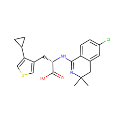 CC1(C)Cc2cc(Cl)ccc2C(N[C@@H](Cc2cscc2C2CC2)C(=O)O)=N1 ZINC000096908805