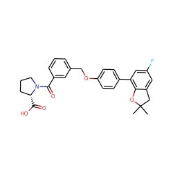 CC1(C)Cc2cc(F)cc(-c3ccc(OCc4cccc(C(=O)N5CCC[C@H]5C(=O)O)c4)cc3)c2O1 ZINC000221671910