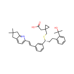 CC1(C)Cc2ccc(/C=C/c3cccc([C@@H](CCc4ccccc4C(C)(C)O)SCC4(CC(=O)O)CC4)c3)nc2C1 ZINC000027521740