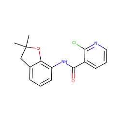 CC1(C)Cc2cccc(NC(=O)c3cccnc3Cl)c2O1 ZINC000103187009