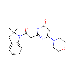 CC1(C)Cc2ccccc2N1C(=O)Cc1nc(N2CCOCC2)cc(=O)[nH]1 ZINC000103262550