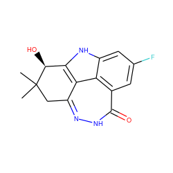 CC1(C)Cc2n[nH]c(=O)c3cc(F)cc4[nH]c(c2c43)[C@@H]1O ZINC000150193592