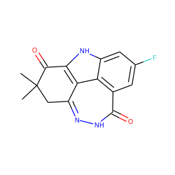 CC1(C)Cc2n[nH]c(=O)c3cc(F)cc4[nH]c(c2c43)C1=O ZINC000146771821