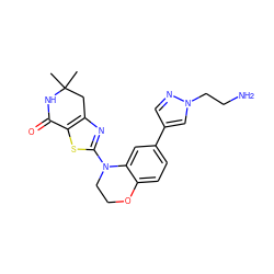 CC1(C)Cc2nc(N3CCOc4ccc(-c5cnn(CCN)c5)cc43)sc2C(=O)N1 ZINC000040424392