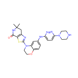 CC1(C)Cc2nc(N3CCOc4ccc(Nc5ccc(N6CCNCC6)nn5)cc43)sc2C(=O)N1 ZINC000040950754