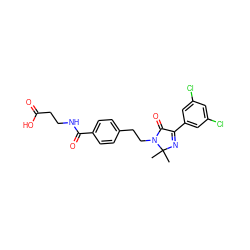 CC1(C)N=C(c2cc(Cl)cc(Cl)c2)C(=O)N1CCc1ccc(C(=O)NCCC(=O)O)cc1 ZINC000169700296