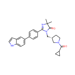 CC1(C)N=C(c2ccc(-c3ccc4[nH]ccc4c3)cc2)N(C[C@@H]2CCN(C(=O)C3CC3)C2)C1=O ZINC000473085886