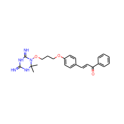 CC1(C)NC(=N)NC(=N)N1OCCCOc1ccc(/C=C/C(=O)c2ccccc2)cc1 ZINC001772606514