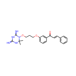 CC1(C)NC(=N)NC(=N)N1OCCCOc1cccc(C(=O)/C=C/c2ccccc2)c1 ZINC001772586732