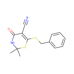 CC1(C)NC(=O)C(C#N)=C(SCc2ccccc2)S1 ZINC000006720975