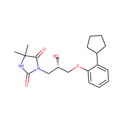 CC1(C)NC(=O)N(C[C@H](O)COc2ccccc2C2CCCC2)C1=O ZINC000066074845